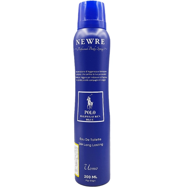 اسپری خوشبو کننده بدن پولو بلو مردانه نیوره دئودورانت بدن و لباس 24 ساعته 200 میل | NEWRE Perfume Body Spray Polo Blue for men 200ml